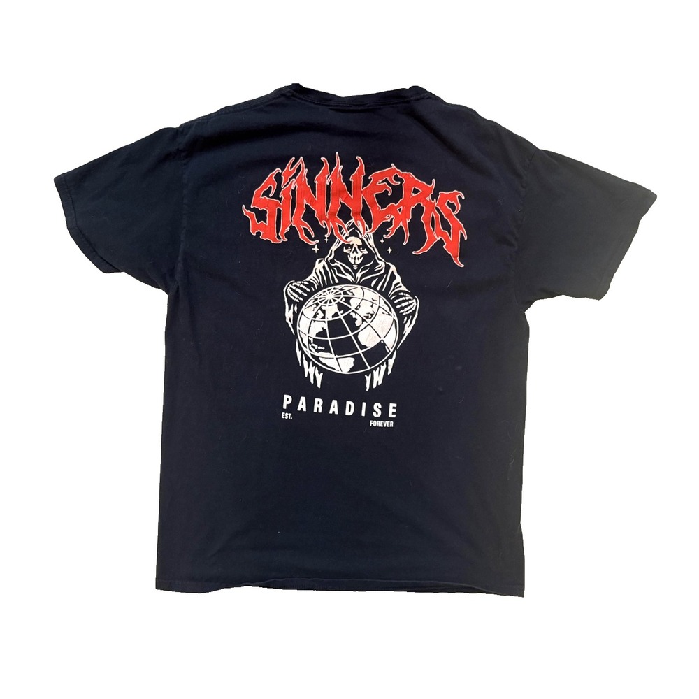 Sinners Paradise TShirt Mens Large Black Grim Reaper Graphic Streetwear Y2K